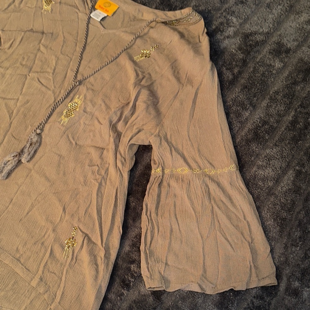 Ruby Rd. Taupe Blouse with Gold Accents - Picture 3 of 4